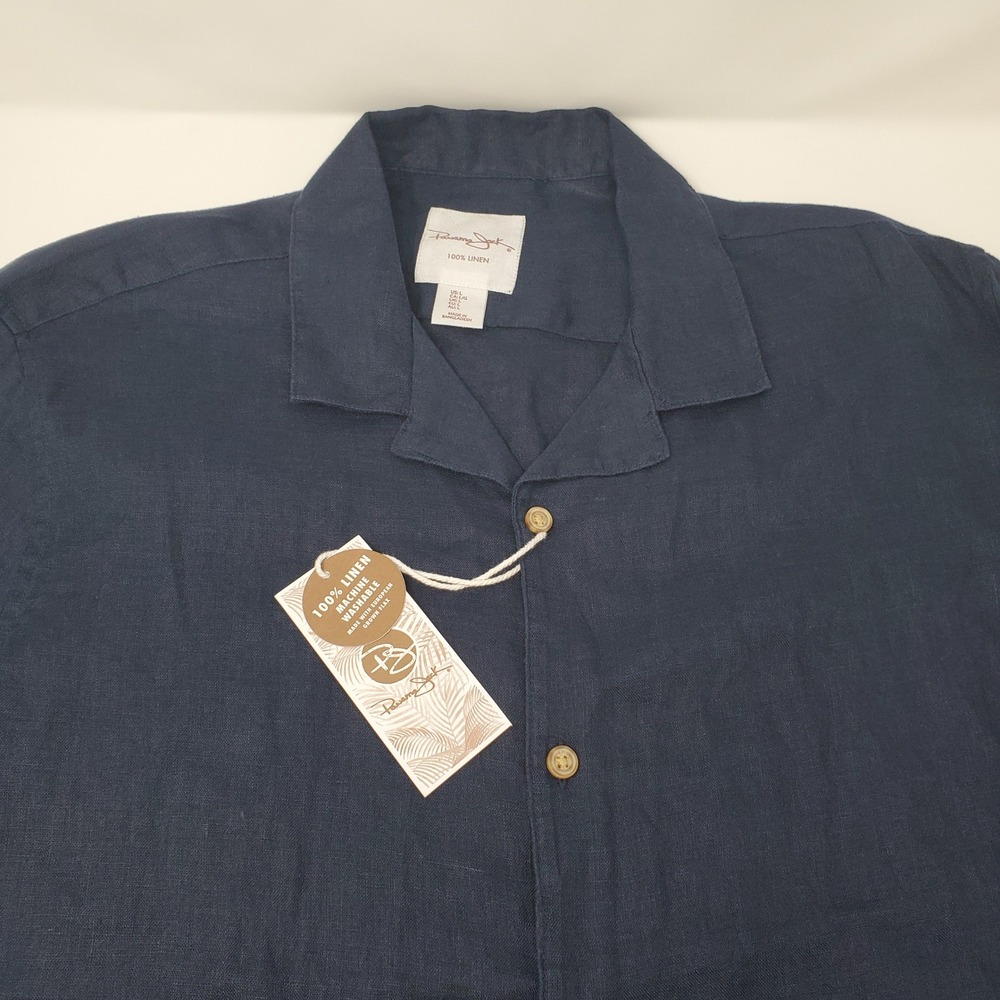 Panama Jack Linen Shirt Mens L Dark Navy Short Sleeve Button-Down NEW